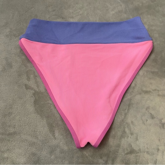 Beach Riot Pink and Purple Bikini Bottoms Modern Color Block Design - Picture 3 of 6